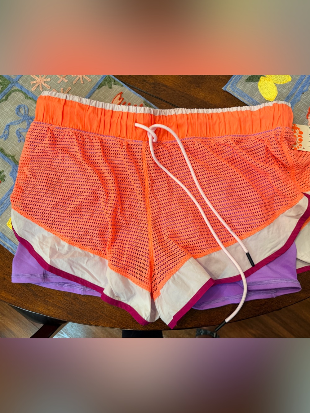 FP Movement by Free People Neon Orange Mesh Layered Athletic Shorts